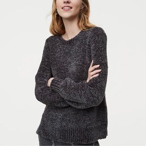 LOFT Dark Grey Plush Thick Knit Blouson Chenille Cozy Crewneck Casual Sweater